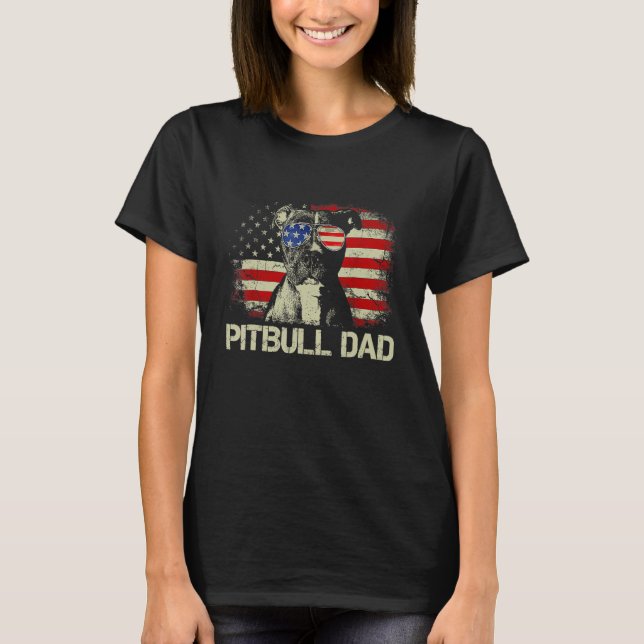 Camiseta Best Pitbull Dad Ever  American Flag 4th Of July (Frente)