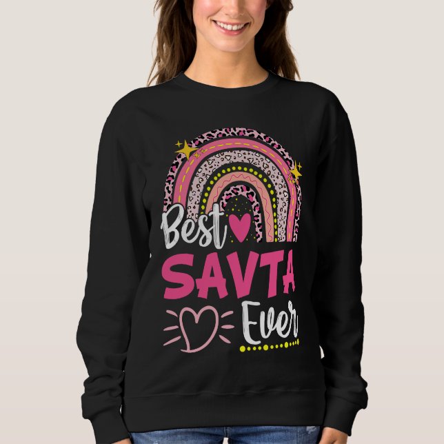 Camiseta Best Savta Ever Leopard Rainbow New Grandma Mother (Frente)