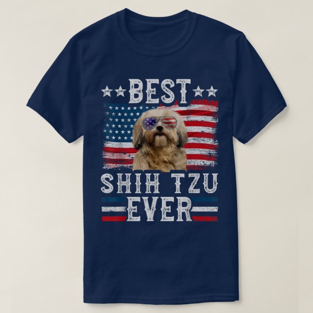 Camiseta Best Shih Tzu Ever American Flag 4 De Julho (Frente do Design)