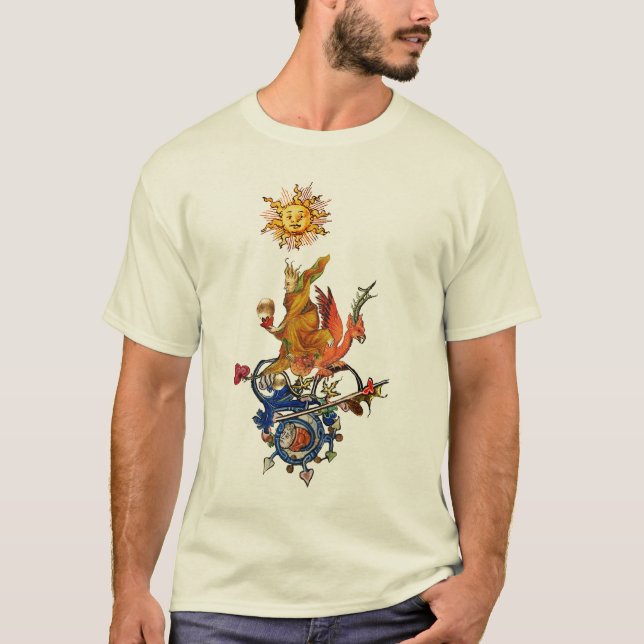 CAMISETA BESTIÁRIO MEDIEVAL ESQUISITO,ALQUIMISTA,DRAGÃO VER (Frente)