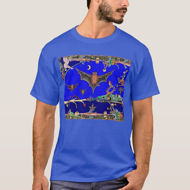 CAMISETA BESTIÁRIO MÉDIO ESTRANHO, BATATAS DE VOO EM AZUL N (Frente)