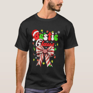 Camiseta Bestie Claus Coquette Arco Candy Cane Papais noeis