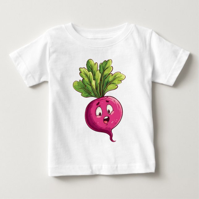 Camiseta Beterraba Rosa Fofa em Desenho Animado com Express (Frente)