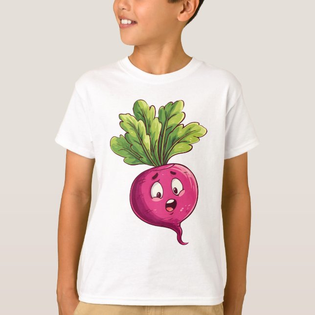 Camiseta Beterraba Rosa Fofa em Desenho Animado com Express (Frente)