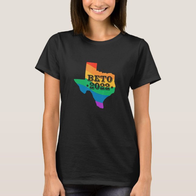 Camiseta Beto 2022 LGBT Rainbow Texas Map Beto Orourke, soc (Frente)