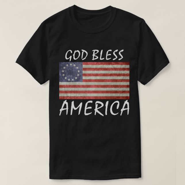 Camiseta Betsy Ross Flag deus abençoe America t shirt (Frente do Design)