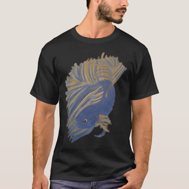 Camiseta Betta Amarelo-Mostarda e Azul-Comum (Frente)