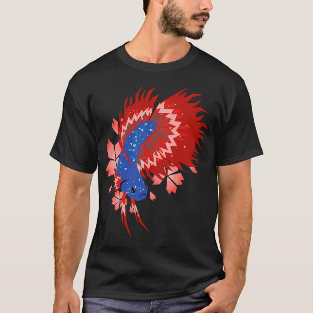 Camiseta betta cauda de coroa com pétalas de sakura (Frente)