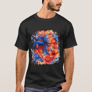 Camiseta Betta Fish Laranja Azul Aquarela, Floral Vibrante