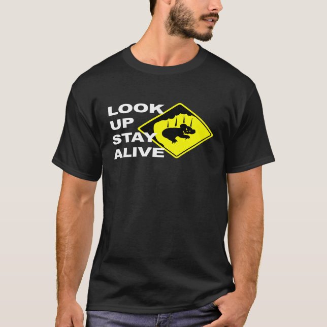 Camiseta Beware Drop Bears Olhe para cima Fique vivo Aussie (Frente)