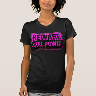 Camiseta BEWARE Girl Power - Sinal de perigo preto-rosa