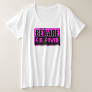 Camiseta BEWARE o poder da menina - sinal preto cor-de-rosa
