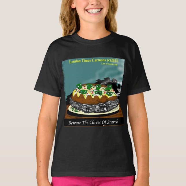Camiseta Beware the Chives of Starch – Funny Foodie Cartoon (Frente)
