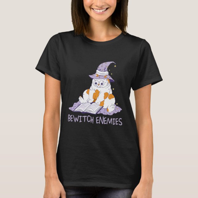 Camiseta Bewitch Enemies  Magic Cat Witch Saying Witchcraft (Frente)