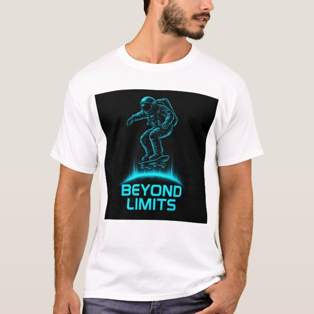 Camiseta Beyond Limits – Futuristic Astronaut Skateboard (Frente)