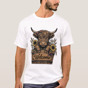 Camiseta Bezerro Patriótico Bem-vindo Floral Antigo Casa de