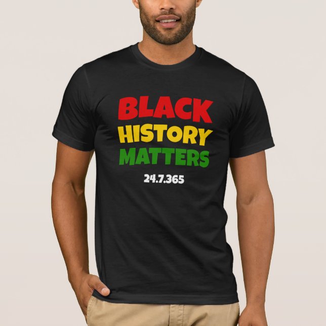 Camiseta BHM | HISTÓRIA NEGRA IMPORTA 24.7.365 | Preto (Frente)