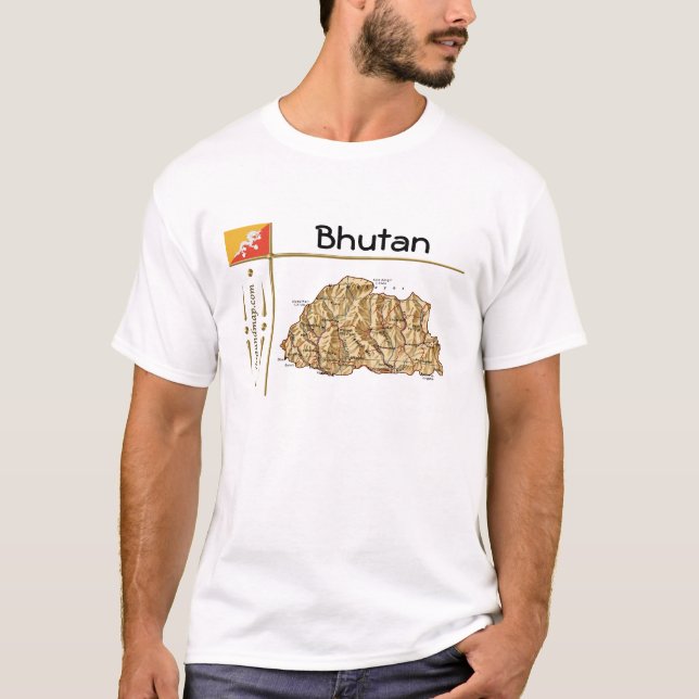 Camiseta Bhutan Mapa + Bandeira + Título (Frente)