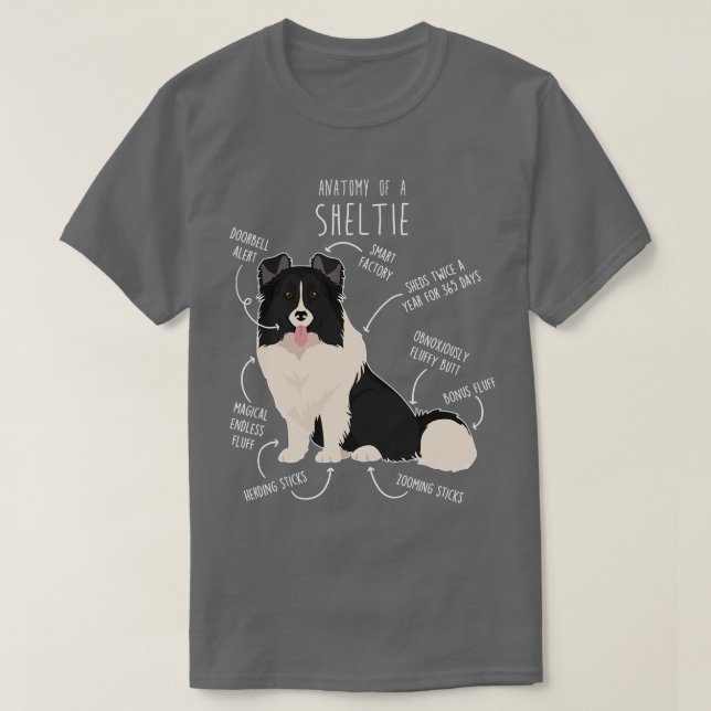 Camiseta Bi Black Sheltie Shetland Sheepdog Anatomia (Frente do Design)
