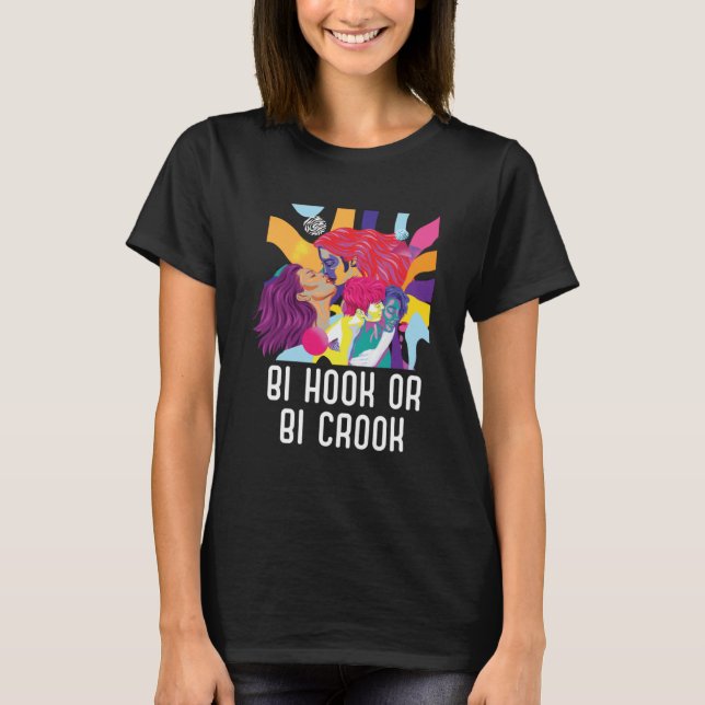 Camiseta Bi Hook Ou Bi Crook Rainbow Pride Bisexua (Frente)