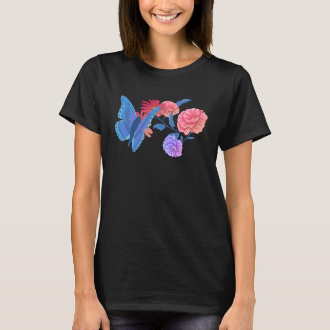 Camiseta Bi Pride Butterfly Bisexual Flag Flower (Frente)