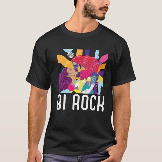 Camiseta Bi Rock Bisexual Rainbow Pride March Bisexuality L (Frente)