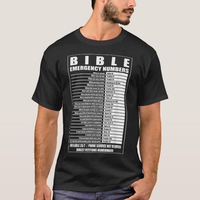 Camiseta Bible Emergency Numbers  Religious Christian Tee  (Frente)
