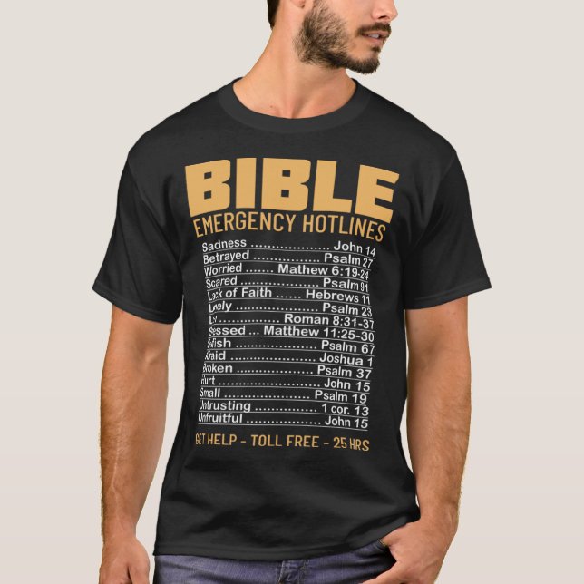 Camiseta Bible Emergency Numbers Verse God Jesus Faith Chri (Frente)