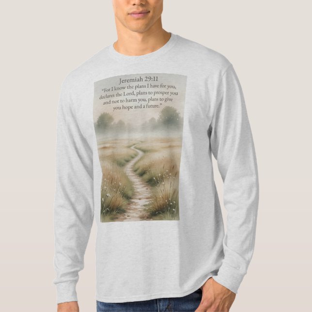 Camiseta Bible Jeremiah 29:11 Long Sleeve Men's Tee Shirt (Frente)