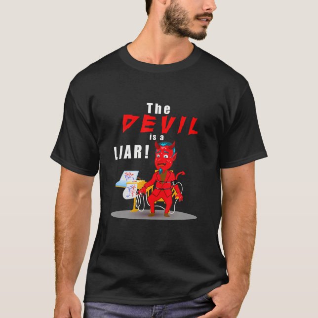 Camiseta Bíblia Cristã Engraçada Versa O Diabo É Um Mentiro (Frente)