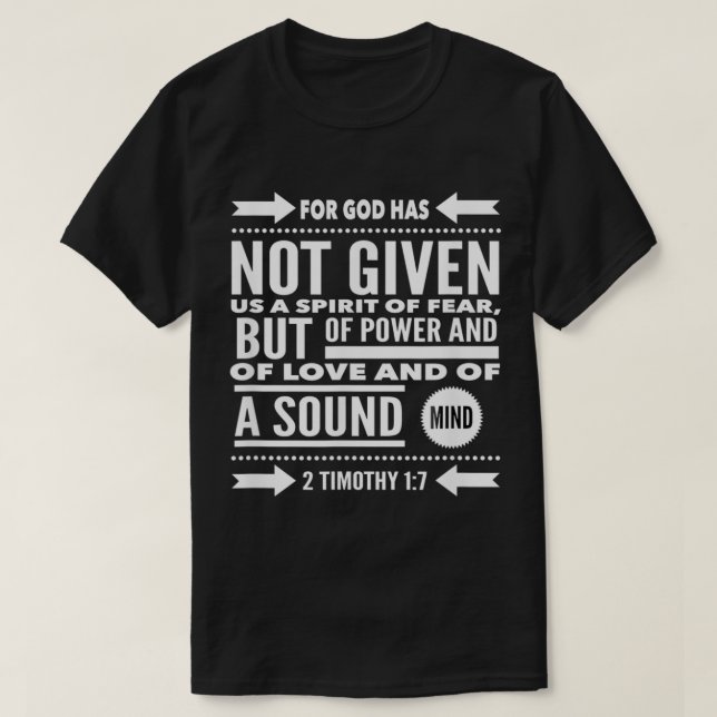Camiseta Bíblia Cristã Verse 2 Timothy Love Power Sound M (Frente do Design)