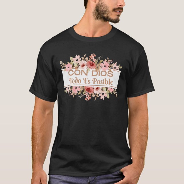 Camiseta Bíblia Cristã Verse em Espanhol Con Dios Todo Es (Frente)