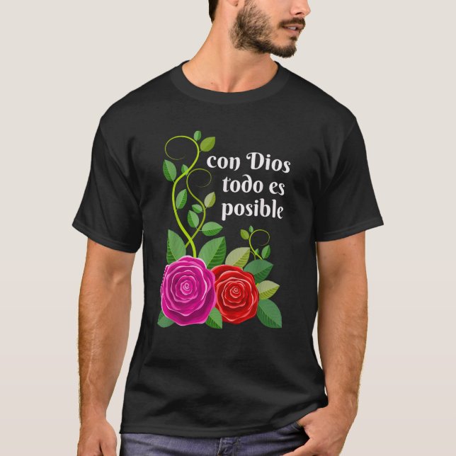 Camiseta Bíblia Cristã Verse em Espanhol Con Dios Todo Es (Frente)