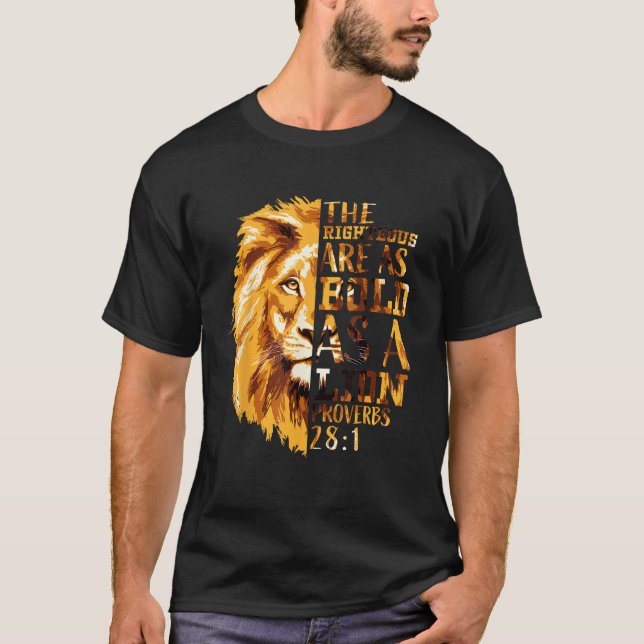 Camiseta Bíblia Cristã Verse Gifts Men Proverbs 28 1 Lion (Frente)