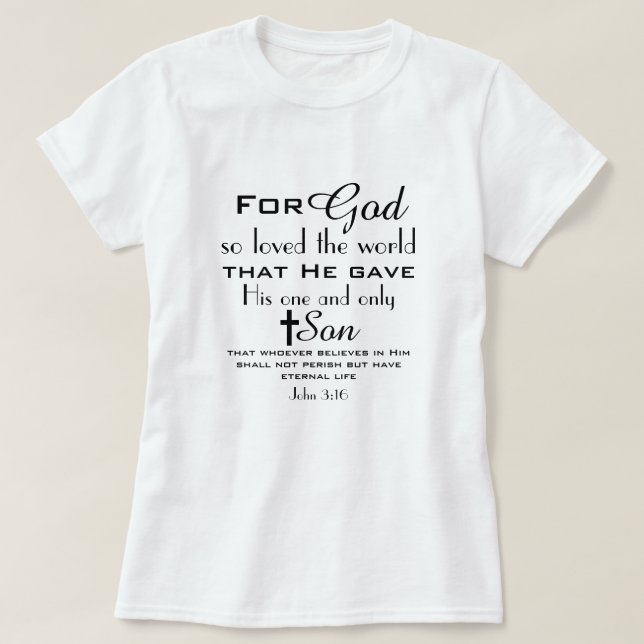 Camiseta Bíblia Cristã Verse John 3:16 (Frente do Design)