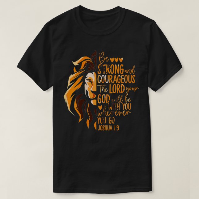 Camiseta Bíblia Cristã Verse Joshua 19 Lion VNeck (Frente do Design)