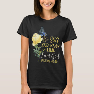 Camiseta Bíblia Cristã Verse Psalm 4610 Flor Borboleta