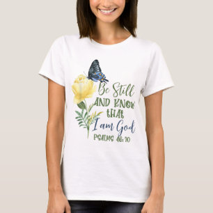 Camiseta Bíblia Cristã Verse Psalm 4610 Flor Borboleta