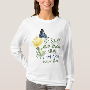 Camiseta Bíblia Cristã Verse Psalm 4610 Flor Borboleta