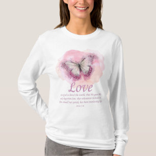 Camiseta Bíblia de borboleta cristã de mulheres Verso:Abe
