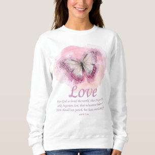 Camiseta Bíblia de borboleta cristã de mulheres Verso:Amo