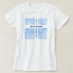 Camiseta Bíblia de cruz verde-cristã azul-claro