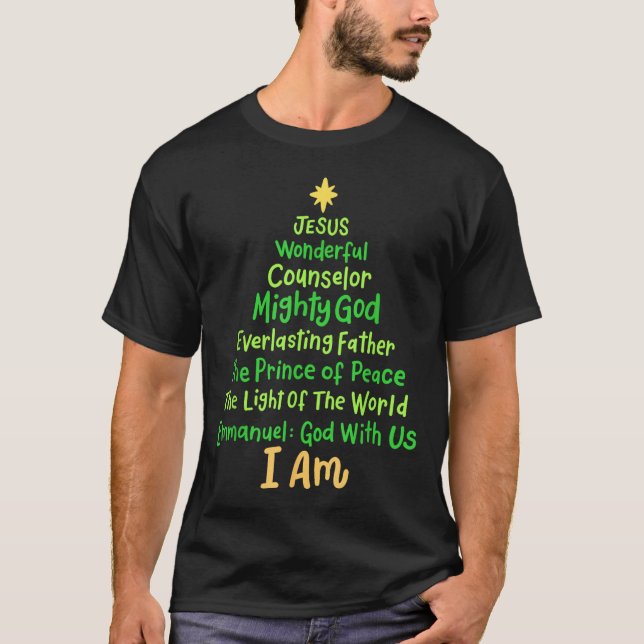 Camiseta Bíblia de Jesus Natal Cristão Nomes Xmas Árvore Sh (Frente)