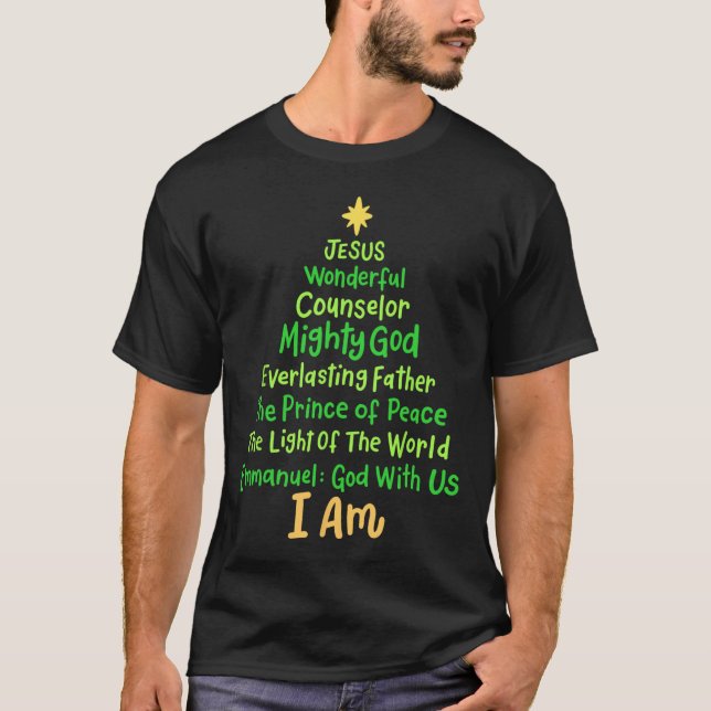 Camiseta Bíblia de Jesus Natal Cristão Nomes Xmas Árvore Sh (Frente)