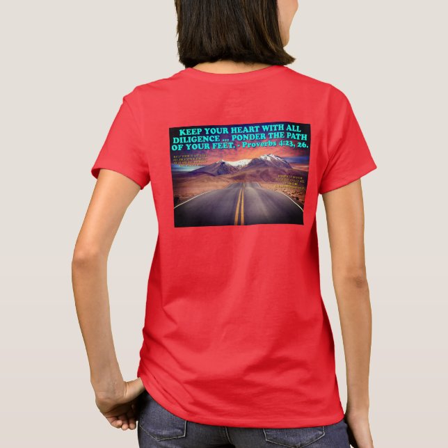 Camiseta Bíblia verso dos Provérbios 4:23, 26. (Verso)