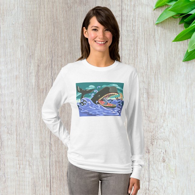 Camiseta Biblical Jonah e a Cena do Oceano Baleeiro (Criador carregado)