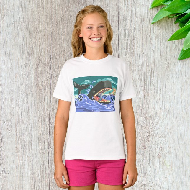 Camiseta Biblical Jonah e a Cena do Oceano Baleeiro (Criador carregado)
