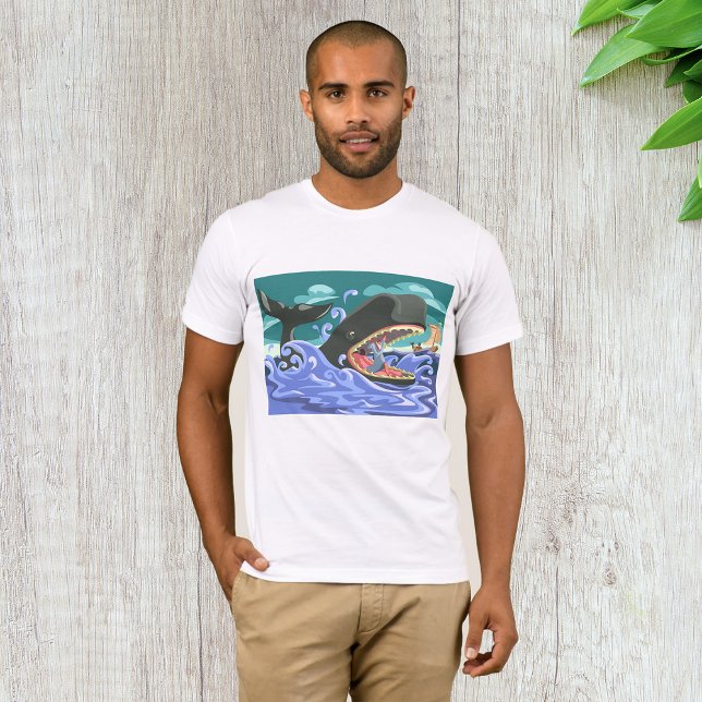 Camiseta Biblical Jonah e a Cena do Oceano Baleeiro (Criador carregado)