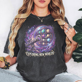 Camiseta Biblioteca Cósmica de Telescópio e Planetas