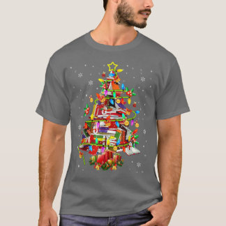 Camiseta Biblioteca de Árvore Xmas Lights Tree Book Lover L